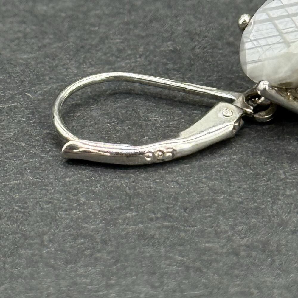 925 Sterling Silver Faceted Gray Chalcedony Quartz Leverback Drop Earrings - Picture 5 of 7